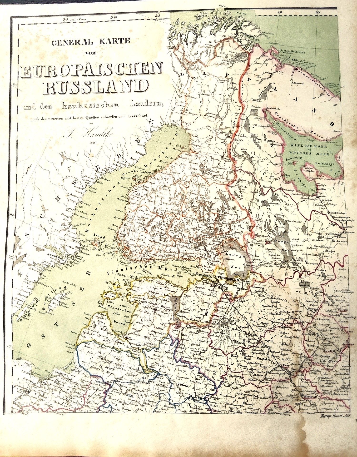 Антикварная Карта севера России 1848 год.