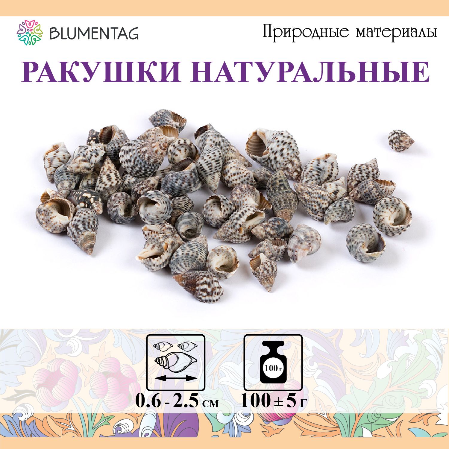 Ракушкиморскиенатуральныедлядекора"Blumentag"DRF-010,100г,2.5смNassaPussataAsstd