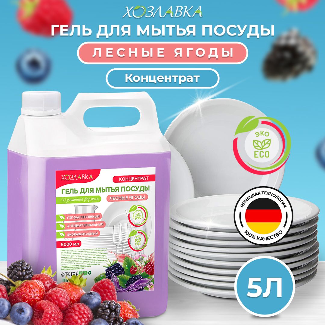 Средстводлямытьяпосуды5литровЛесныеЯгоды,гипоаллергенное,биоразлагаемое,увлажняющеемоющеесредство,жидкость-концентратпротивжираизагрязнений