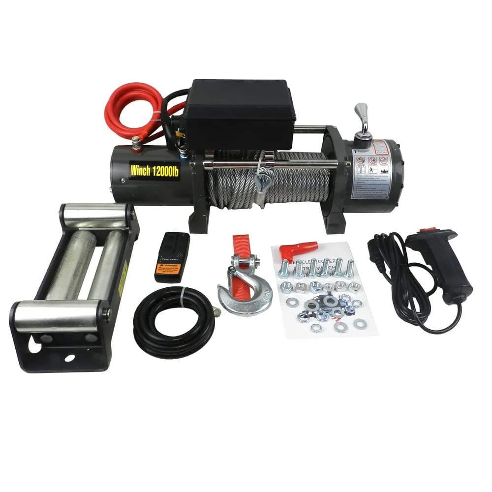 Лебедка автомобильная Electric Winch 12v / 12000LBS с роликами / 5443 кг со стальным тросом