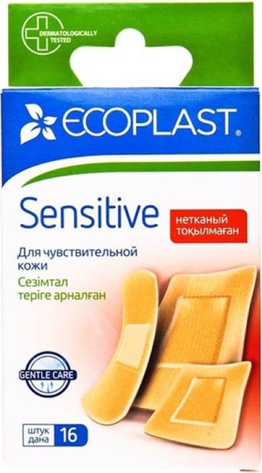 Ecoplast/ЭкопластПластырьбактерицидныйSensitiveтелесныйнанетканойоснове,набор,вупаковке16шт./лейкопластырь