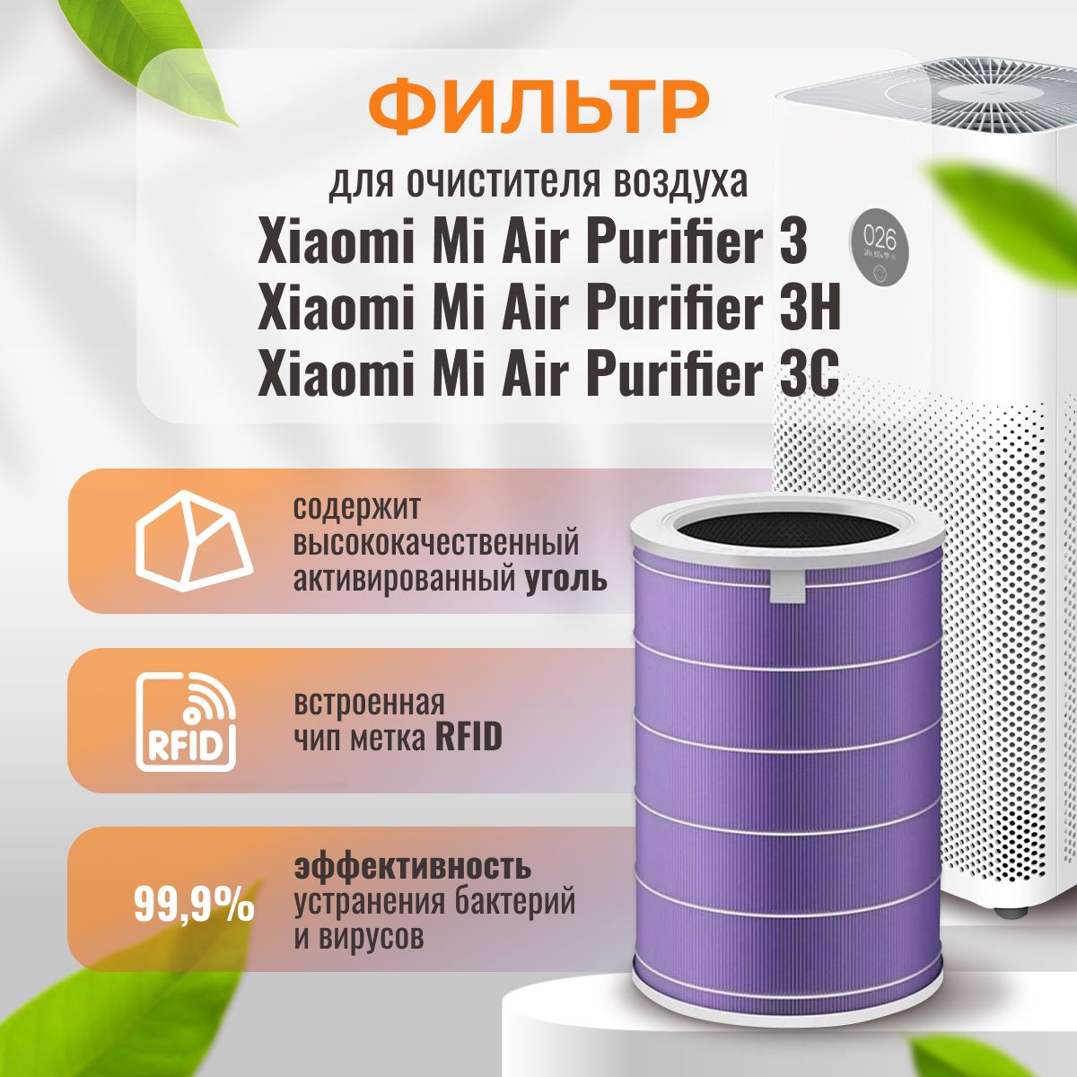 HEPA фильтр PRO для очистителя воздуха Xiaomi Mi Air Purifier 3, 3H, 3C антибактериальный