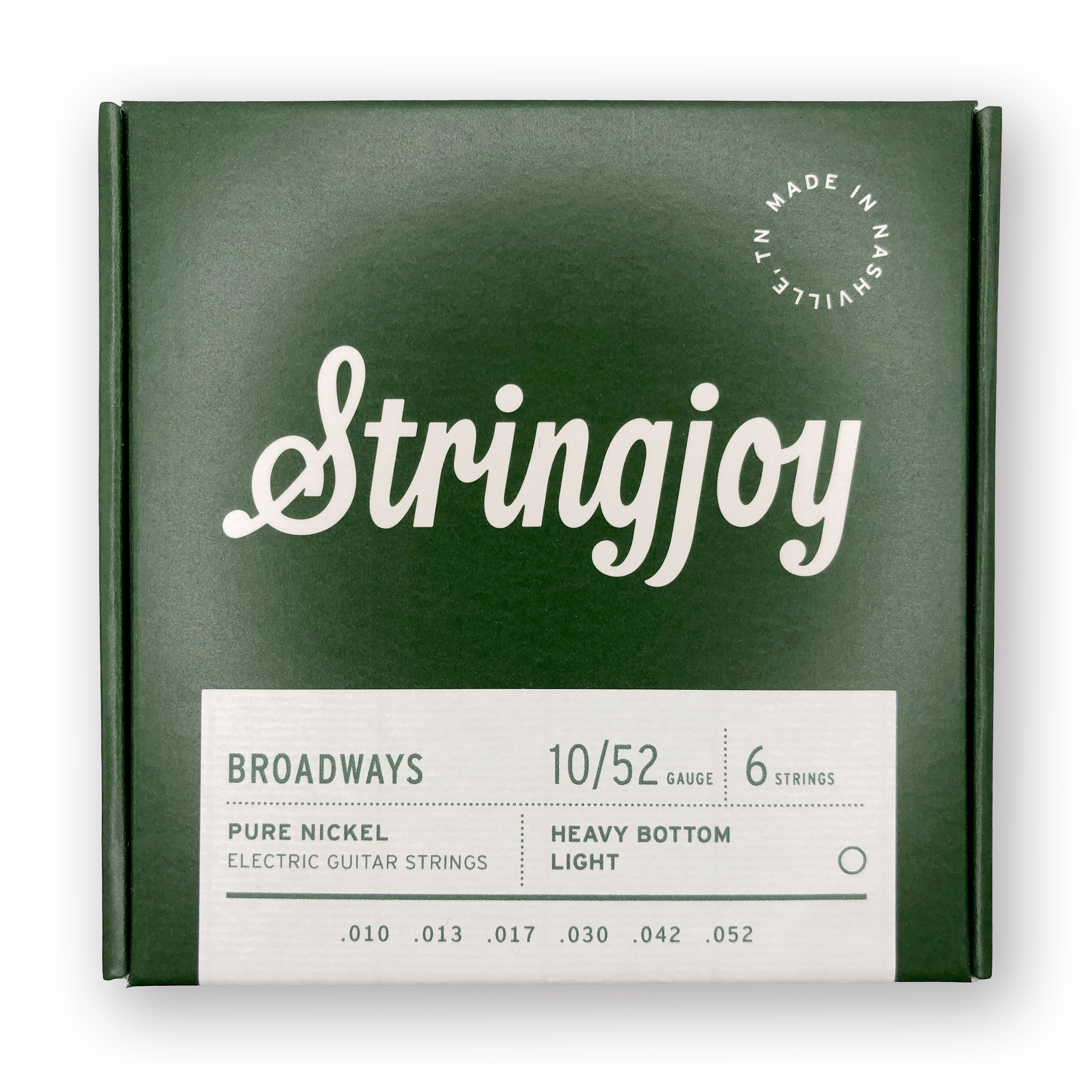 Струны для электрогитары Stringjoy Broadways Heavy Bottom Light Gauge Pure Nickel Electric Guitar Strings, 10-52