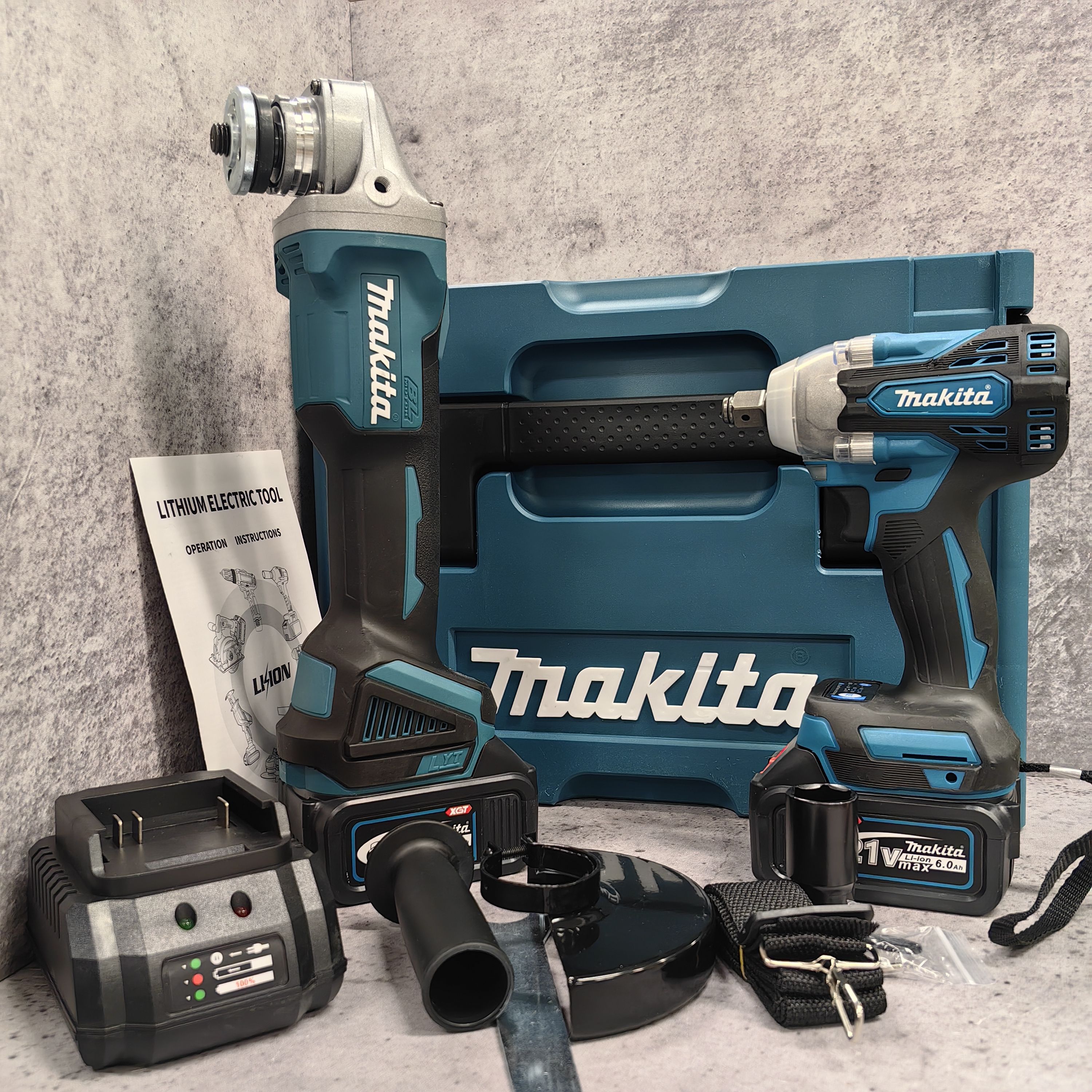 Makita Гайковёрт 21v + Болгарка Макита УШМ 125мм бесщеточные Набор 2в1