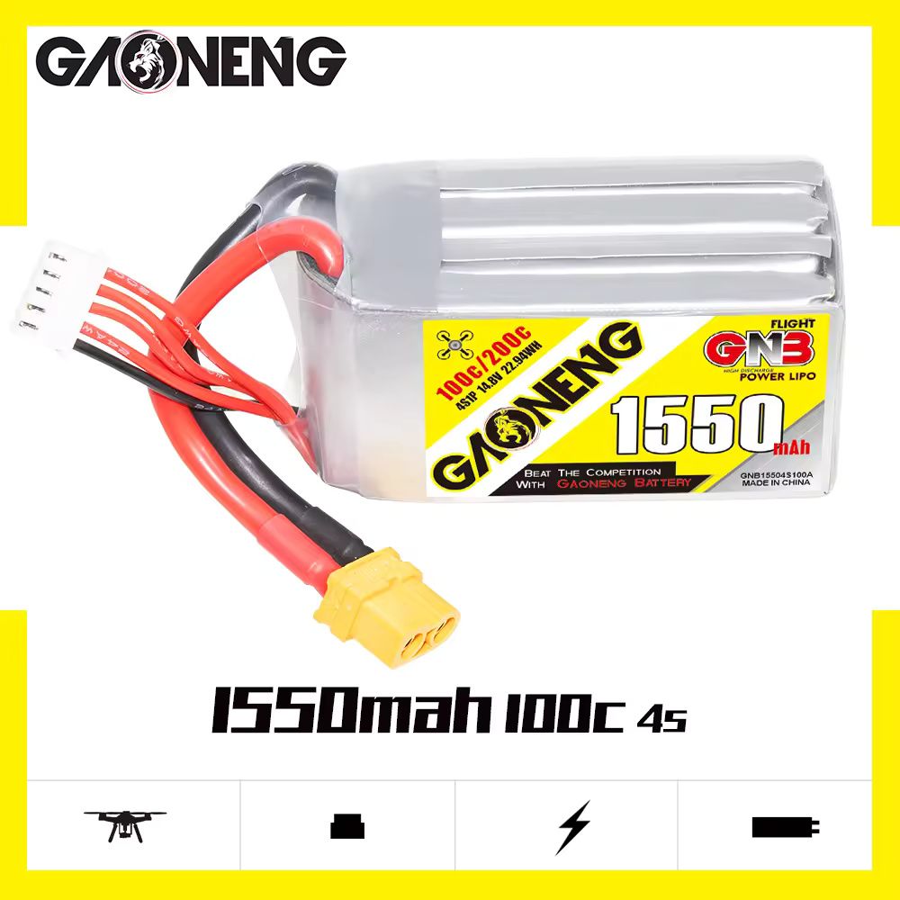 Аккумулятор Li-po GNB 1550mah 4S1P 14.8V 100C 35x34x73mm XT60