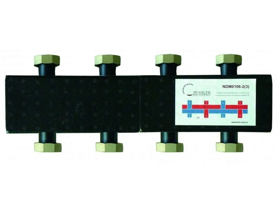 Гидравлический распределительный коллектор 2 (3) отопительных контура, стальной в теплоизоляции, TIM (ZEISSLER), NDM0106-2(3)