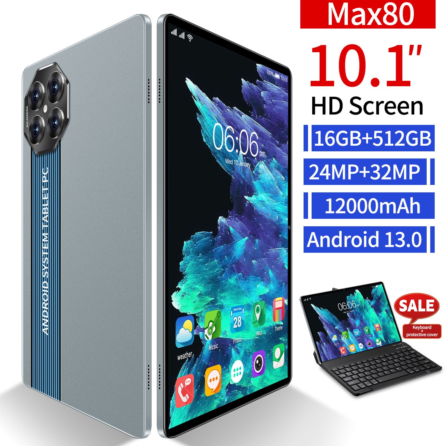 Планшет max80, 10" 512 ГБ/128 ГБ, серый