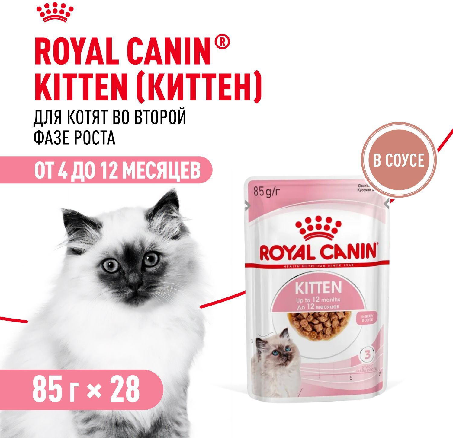 Влажный корм для котят Royal Canin Kitten в соусе 85 г х 28 шт