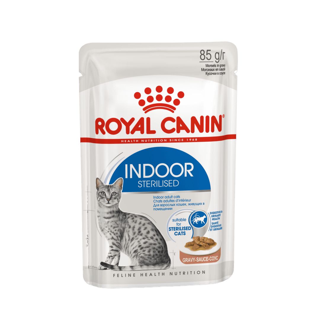 RoyalCaninдлявзрослыхстерилизованныхкошек,живущихвпомещении,кусочкивсоусе,IndoorSterilised,85гр.