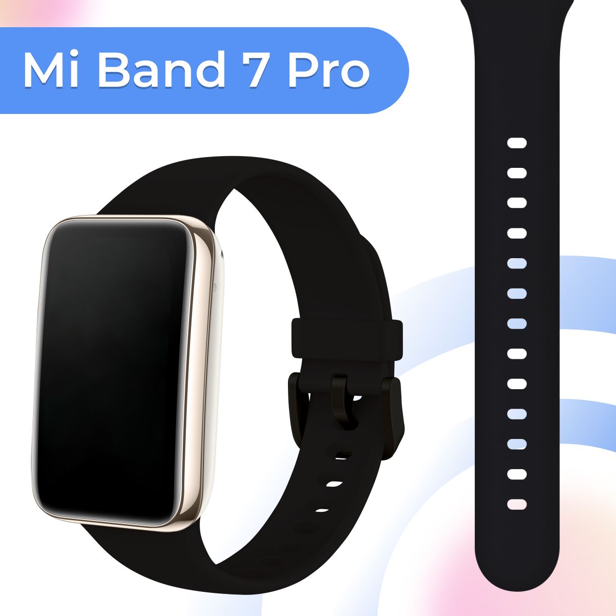 Силиконовый спортивный ремешок на руку для Xiaomi Mi Band 7 Pro (Sport Band) / Резиновый сменный ремень на Сяоми Ми Бэнд 7 Про, Черный