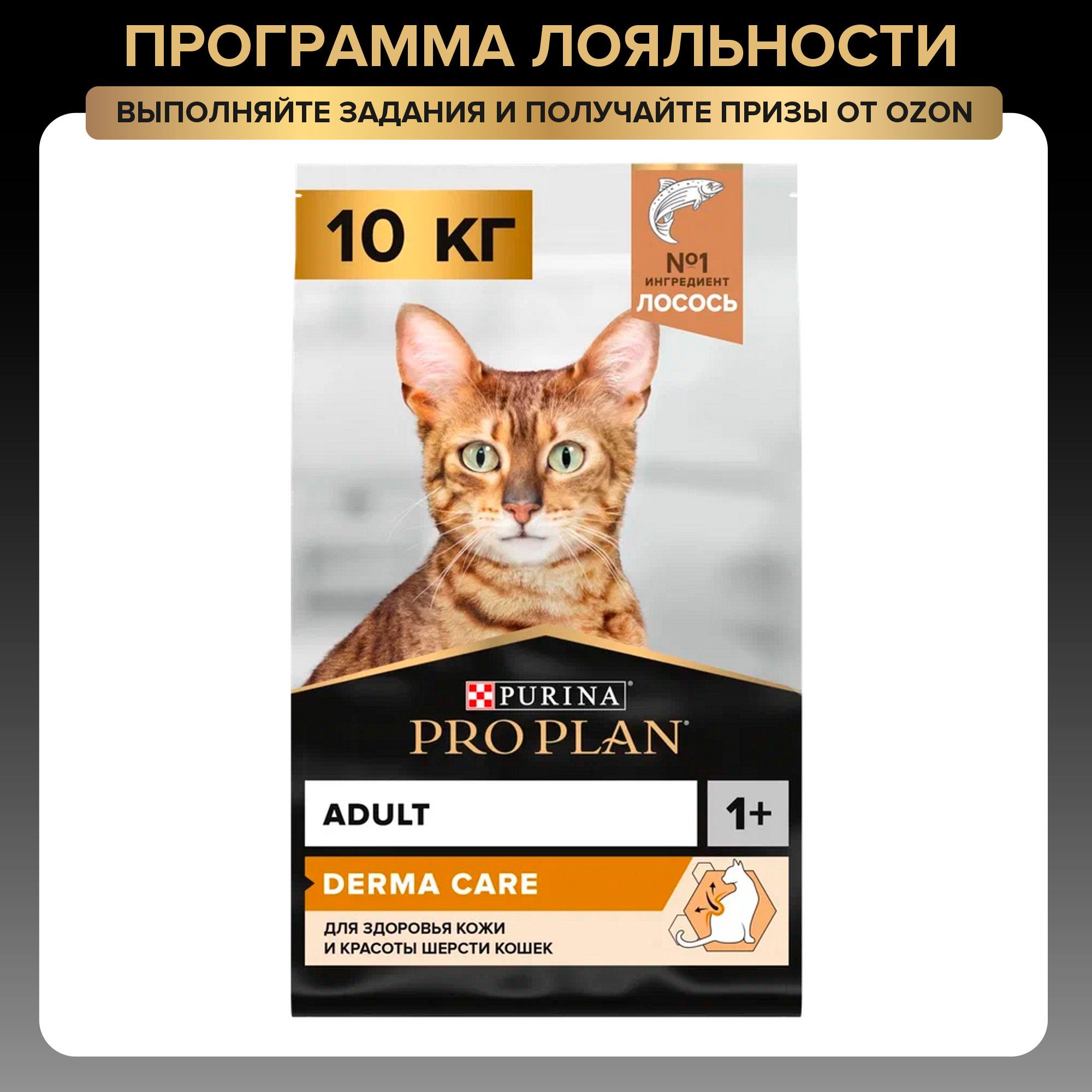 Сухой корм PRO PLAN Derma Care для взрослых кошек для здоровья кожи и красоты шерсти, с лососем, 10 кг