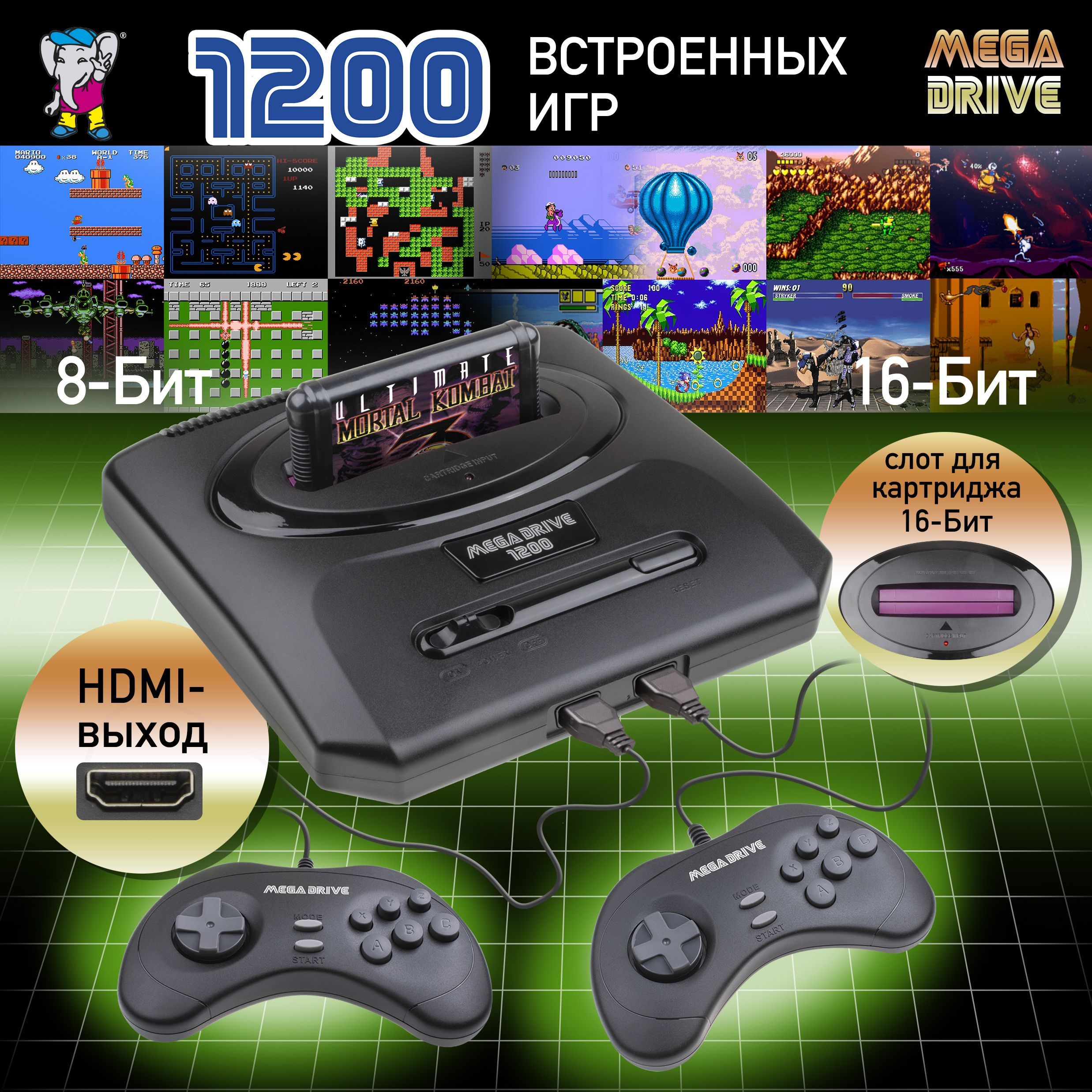 Игровая приставка Mega Drive hdmi / 1200 игр денди сега / слот для картриджей 16 бит