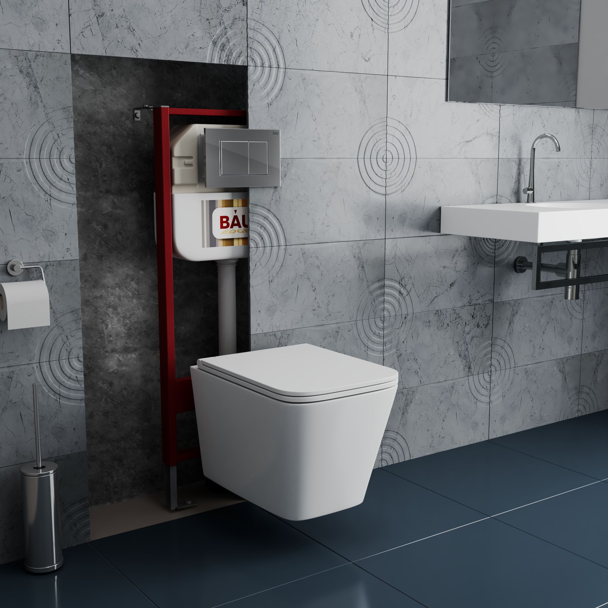 Комплект BAU 6 в 1: рамная инсталляция BAU NEO 45, унитаз подвесной безободковый OWL Vatter Ruta-H 53x36,5, быстросьёмное сиденье микролифт, кнопка смыва BAU Stil , хром