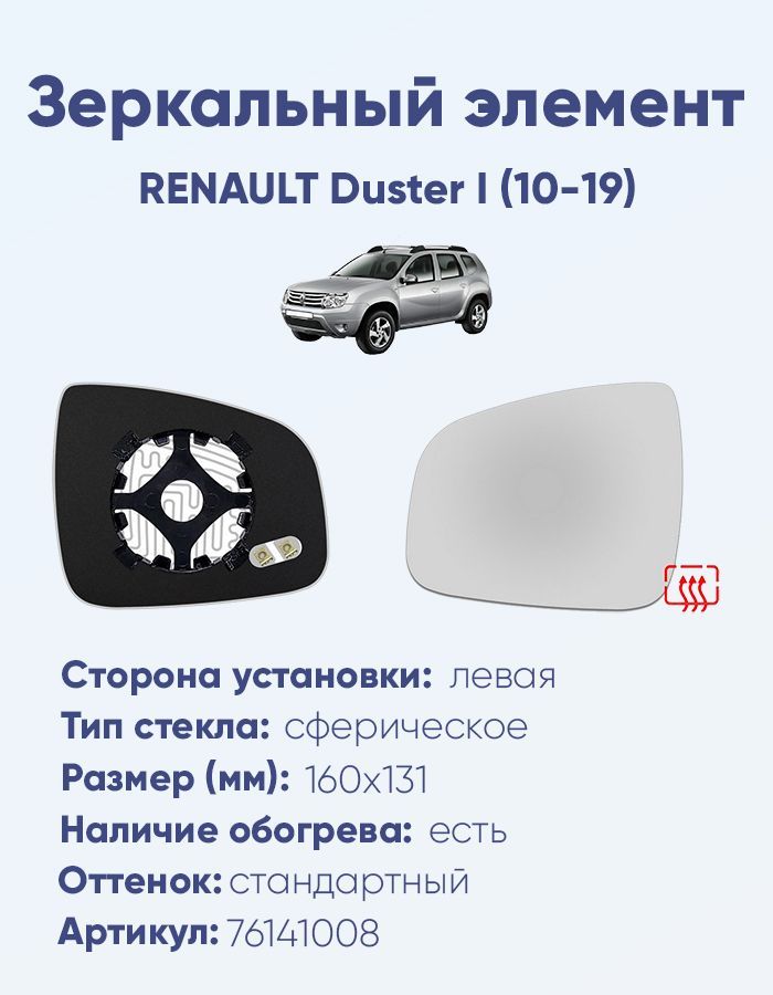 Зеркальный элемент левый RENAULT Duster I (10-19) сфера нейтральный с обогревом