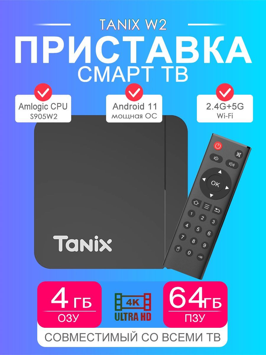 2024 Tanix W2 4/64ГБ Смарт ТВ приставка для телевизора Smart TV/Android 11/WI-FI 2.4&5G