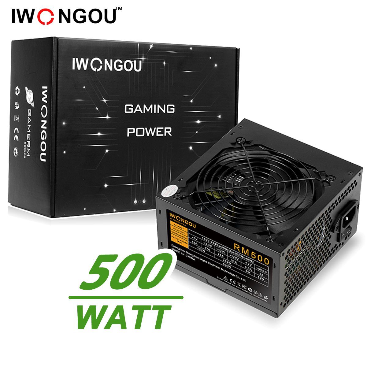 блок питания для пк 500W ATX,12CM кулер ,20+4p,1*CPU(4+4),2*PCI-E(6+2),4*SATA,3*Molex, кабель питания