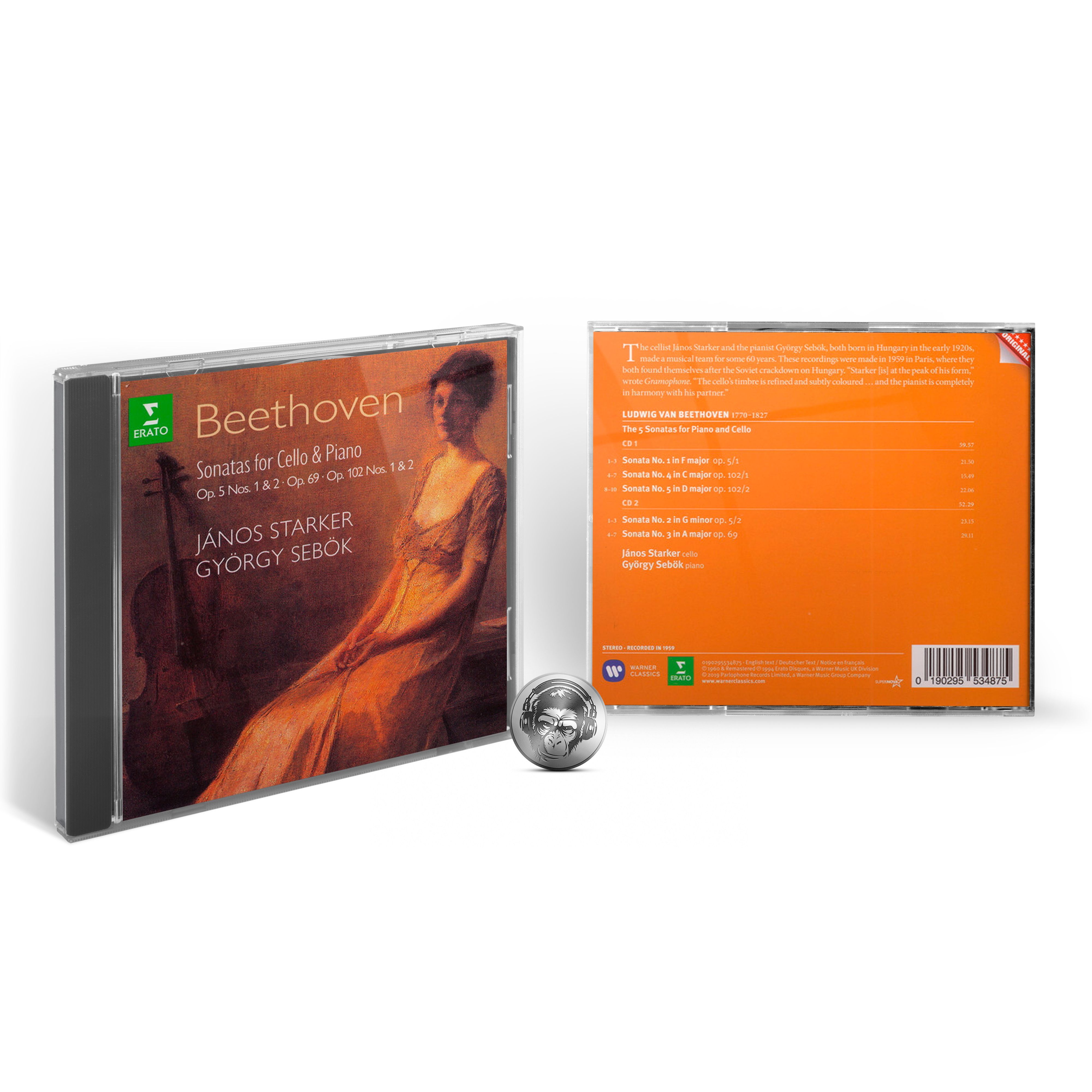 Музыкальный диск Janos Starker - Beethoven: Sonatas For Cello & Piano (2CD) 2019 Erato Jewel