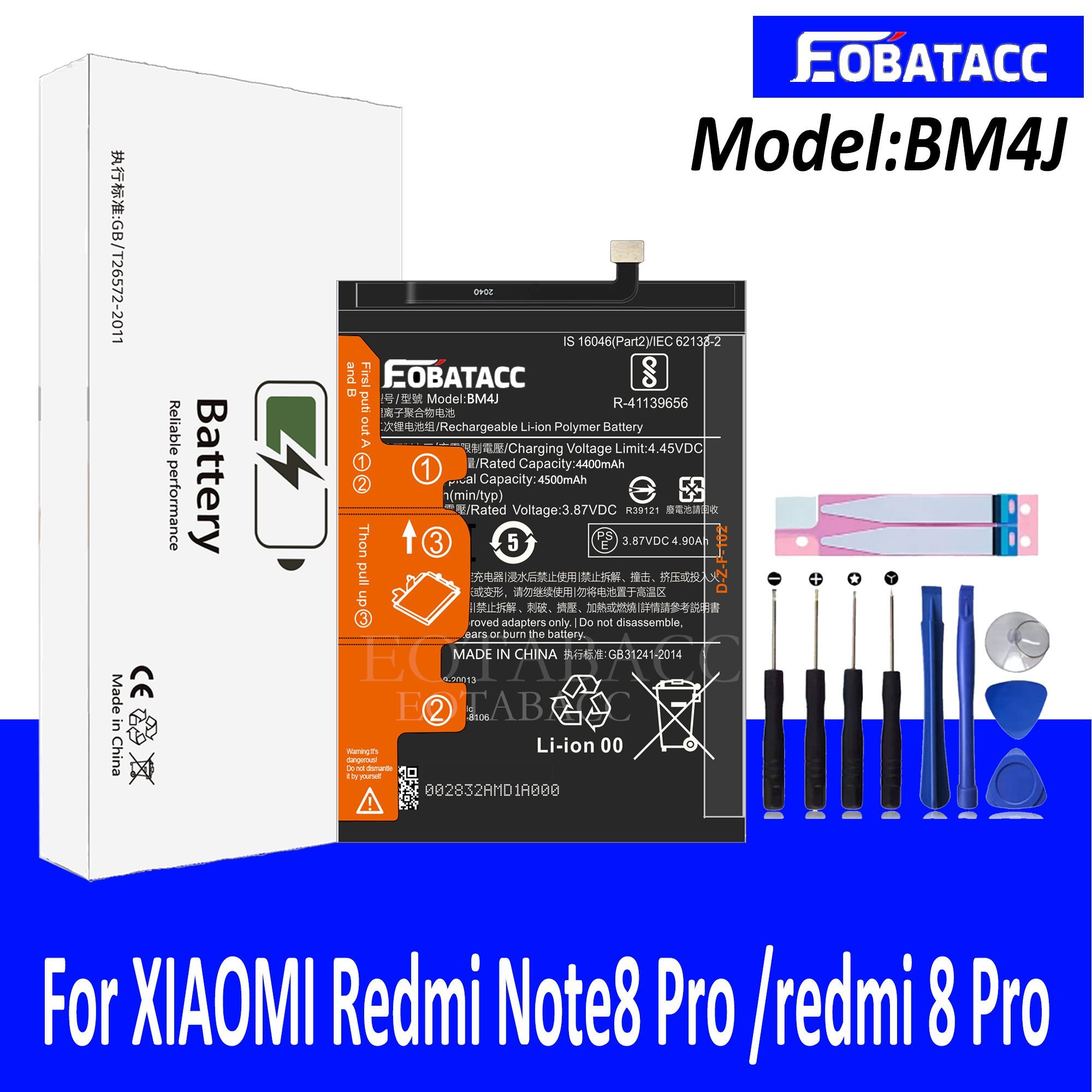 EOTABACC4500mAhBM4J100%оригинальныйаккумулятордляXiaomiRedmiNote8Pro8ProNote8ProвысококачественныйаккумулятордлятелефонаBateria