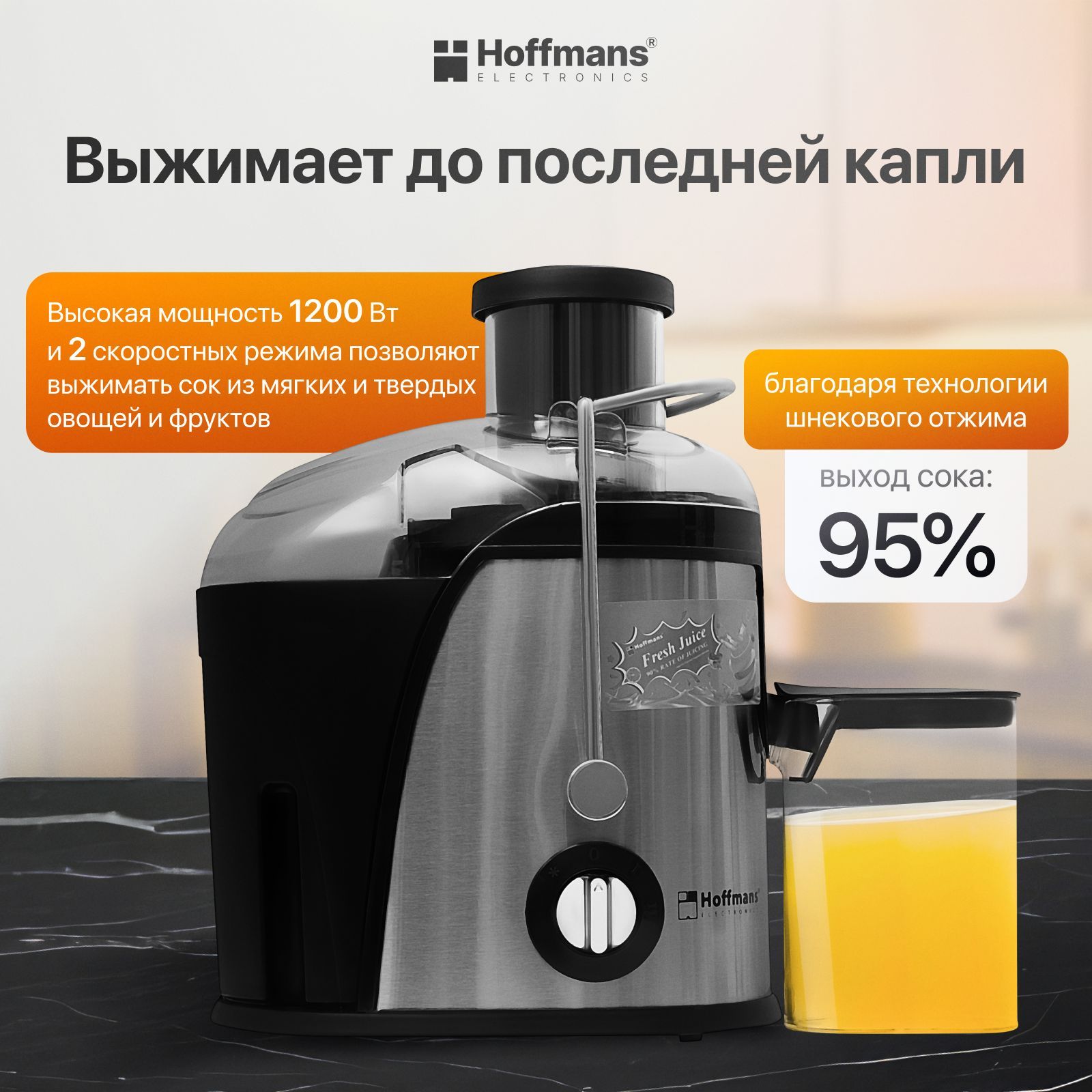 Hoffmans Соковыжималка шнековая сок, серый металлик