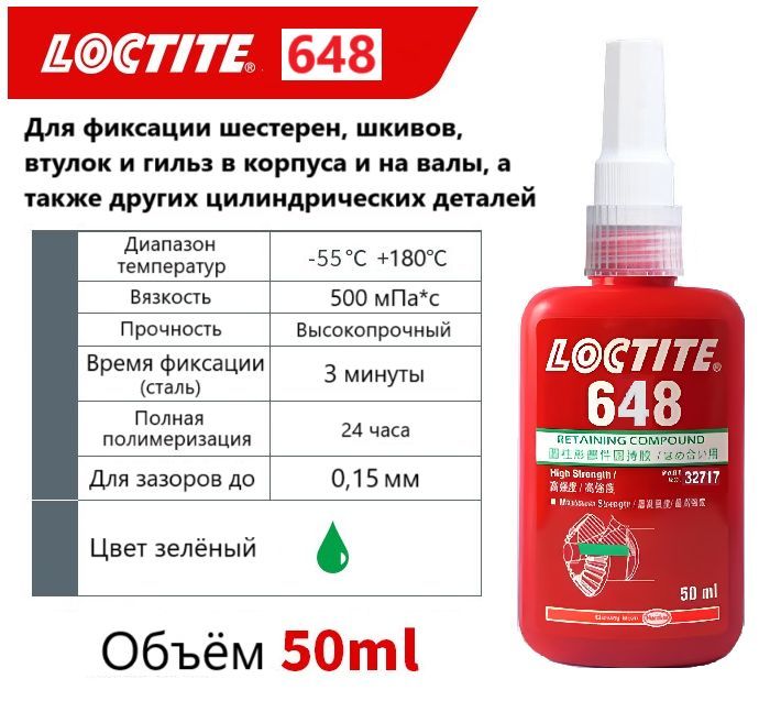 Loctite 648 (50 мл), вал-втулочный фиксатор высокой прочности, 1 шт.