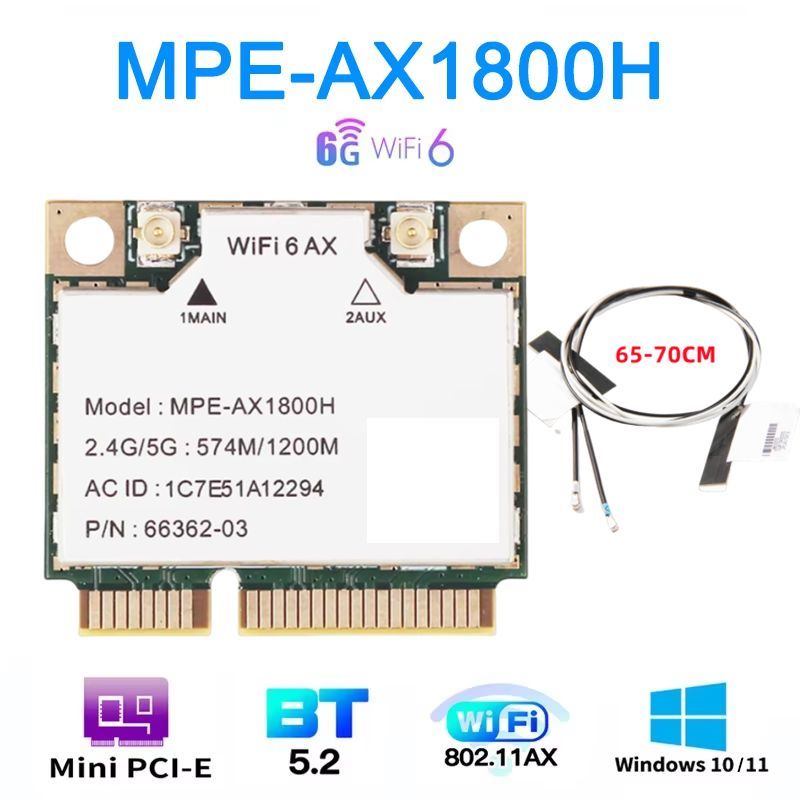 WiFi 6 MT792 Bluetooth 5.2 Mini PCI-E адаптер 2,4G/5 ГГц для ноутбука/ПК Беспроводная сетевая карта 60CM Встроенная антенна