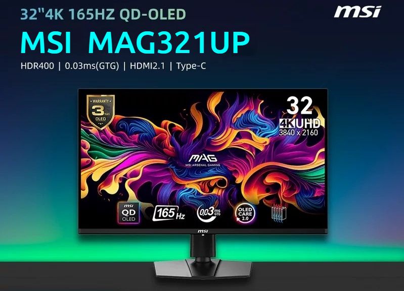 31.5"МониторMSIMAG321UP4K,165HZ,QD-OLED,черный