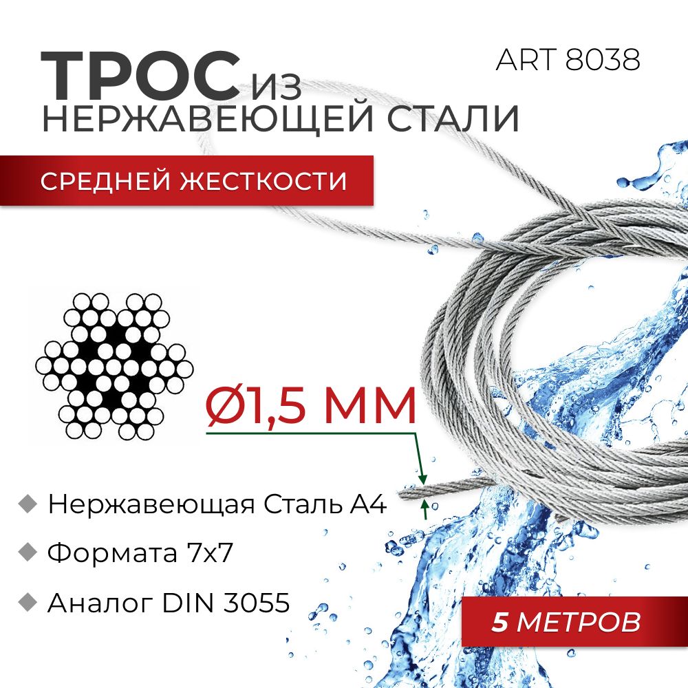 Троссред.жёст.диаметр1,5мм7х7нерж.стальА4ART8038фасовка5м