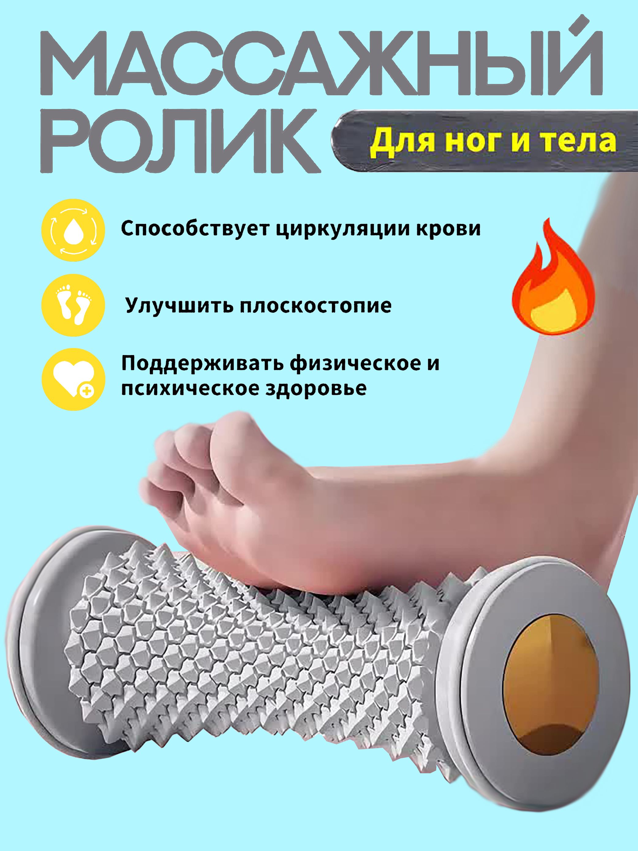 Профессиональныймассажныйролик2в1дляног/спинысшипами+СертификатортопедаУстраняетбольвпятках,варикозАнтистрессдлядомаиспорта