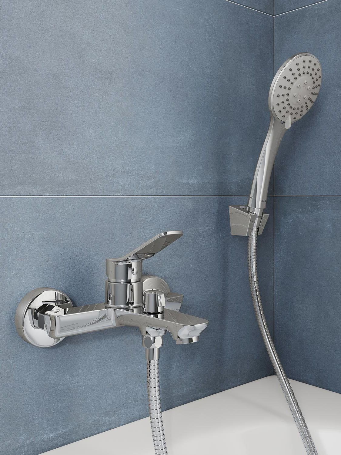 Фото товара на маркетплейсе ozon Смеситель для ванны с душем, латунь, лейка 3 режима, Milardo, глянцевый хром, Enjoy, ENJSB00M02