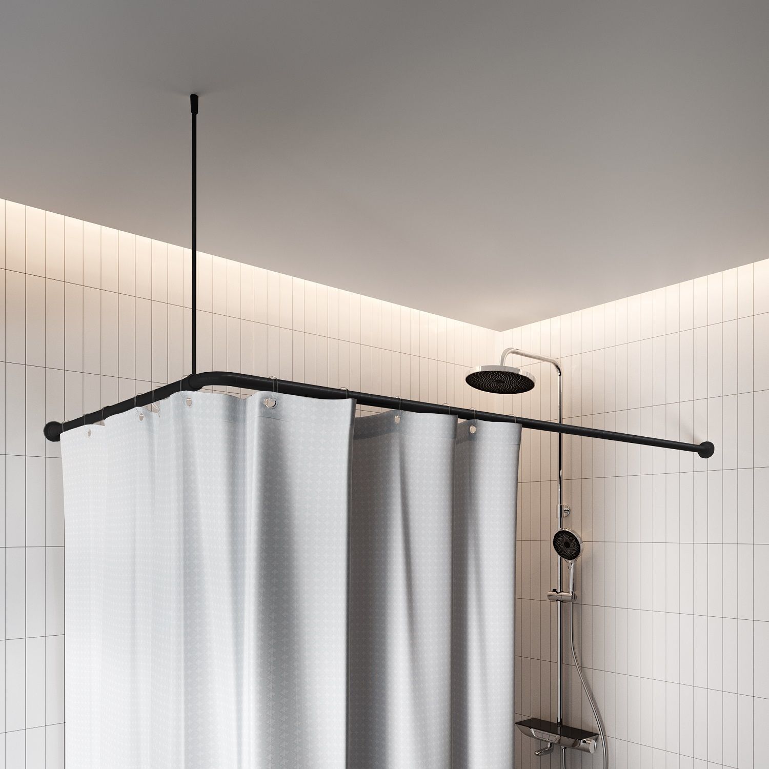 Фото товара на маркетплейсе ozon Угловой карниз для ванной, 90-270 см, черный матовый, IDDIS, 060A200i14