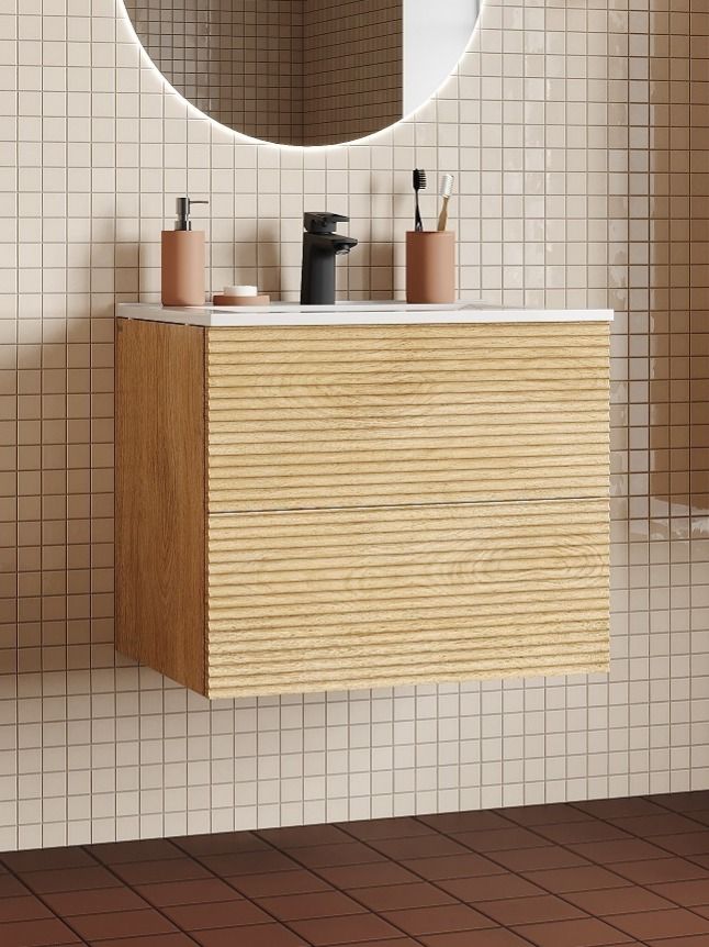 Фото товара на маркетплейсе ozon Тумба для ванной подвесная, с ящиками, 60 см, дуб светлый, Bild, IDDIS, BIL60V0i95 (подходит раковина 0136000i28)