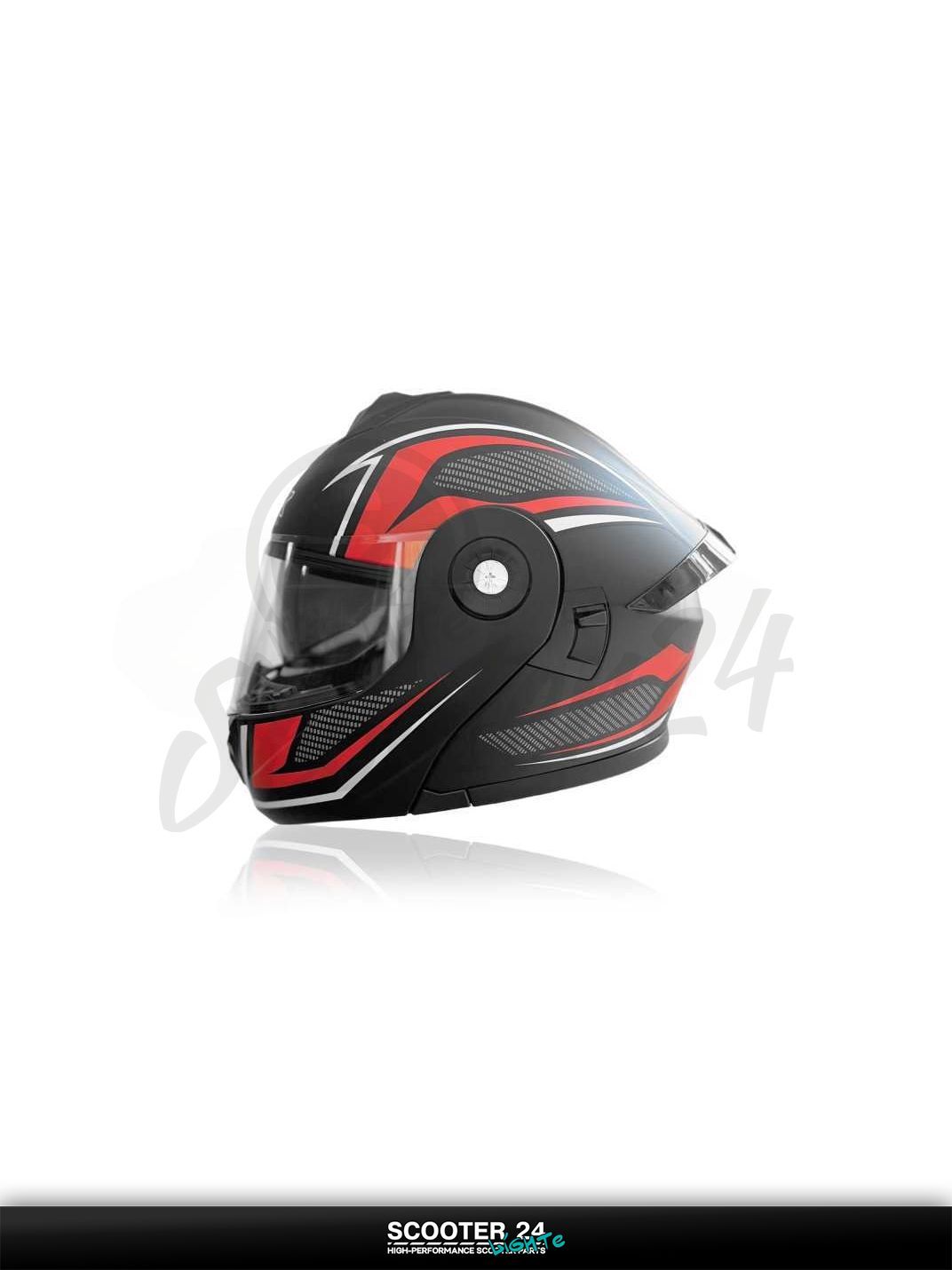 Шлем трансформер "IBK" (#112 черно-красно-матовый, очки, L) универсальный на мотоцикл мопед и скутер / эндуро / питбайк / квадроциклы ATV