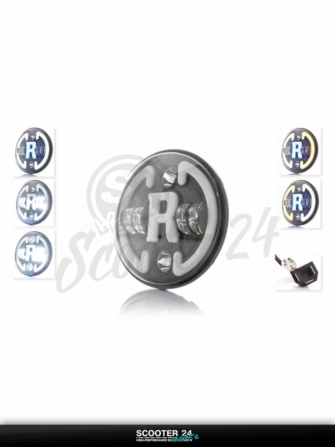Фара мото диодная круглая D175 H4 2 габарита (белый/синий) повороты C29-22S1 универсальная на мотоцикл / питбайк и скутер квадроцикл АШ4