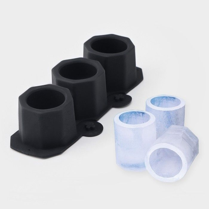 Форма силиконовая для льда Доляна "Стопка", 21,5x9x4,8 см, 3 ячейки (5,9x5,5 см) цвет чёрный  #1