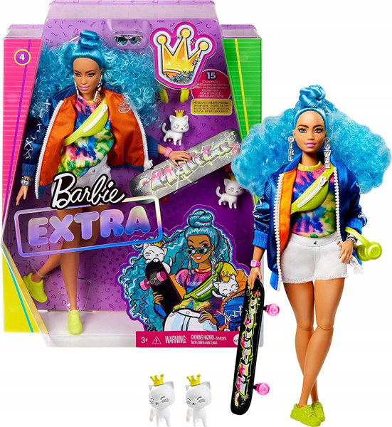 Кукла Mattel Barbie Extra - Экстра с голубыми волосами со скейтбордом и ...