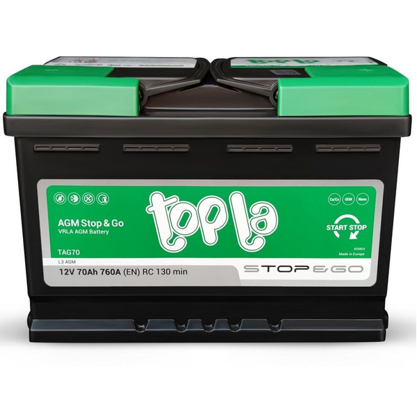 Аккумулятор автомобильный TOPLA AGM STOP&GO 70 Ач обратная полярность ...