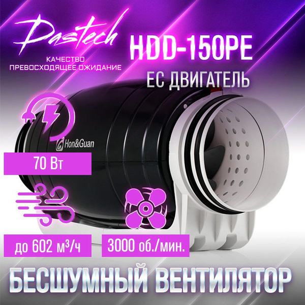 Бесшумный канальный вентилятор Dastech HDD-150PE (ЕС -двигатель с ...