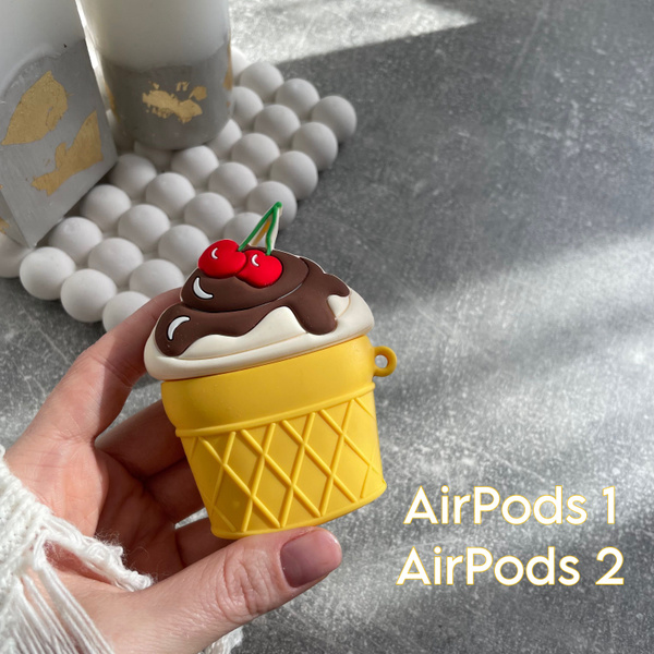 Чехол мороженое с черешней /AirPods 1/ AirPods 2 объемный силиконовый ...
