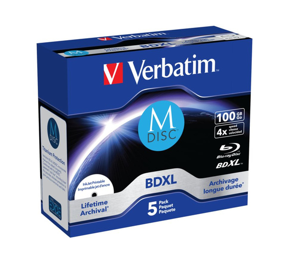 Диски Blu-ray M-DISC Verbatim 43834 BDXL 100Gb 5шт Jewel Case Printable ...