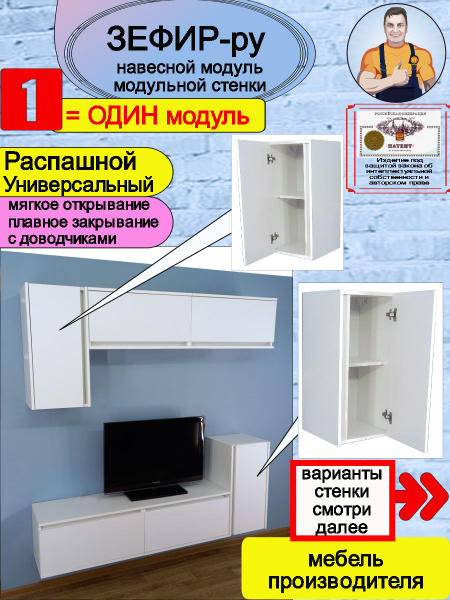 Стенка под ТВ модульная в гостиную навесная Зефир-РУ купить по выгодной ...