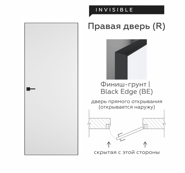 Дверное полотно INVISIBLE 39 мм 800х2000 (ПРЯМАЯ) финиш-грунт BLACK ...