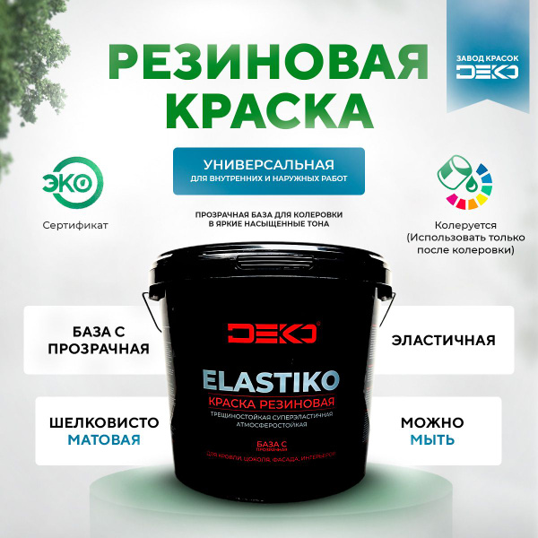 Краска акриловая ELASTIKO DEKO 12 кг Без запаха База С Прозрачная ...