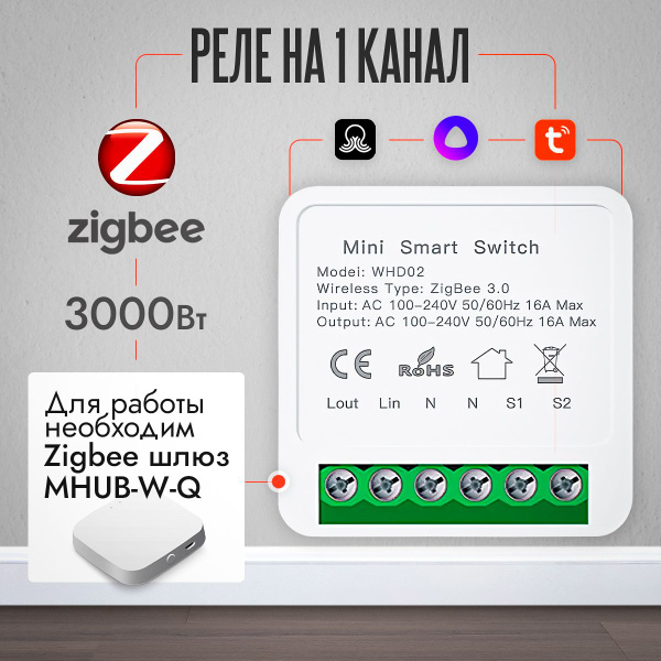 Реле Zigbee WHD02 - монтируется в подрозетник, управляется Алисой через ...