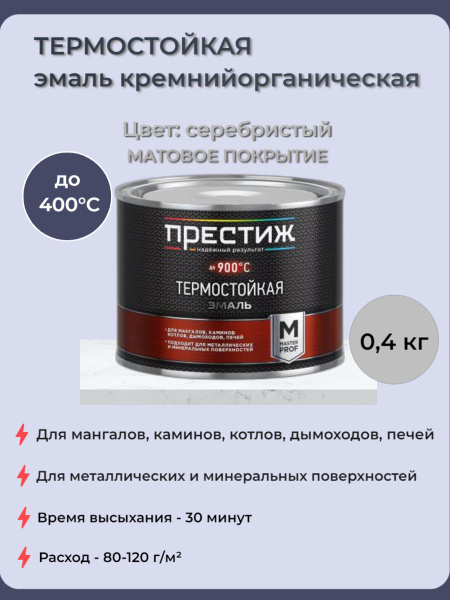 Характеристики Эмаль ПРЕСТИЖ ТЕРМОСТОЙКАЯ до 400 С, кремнийорганическая ...