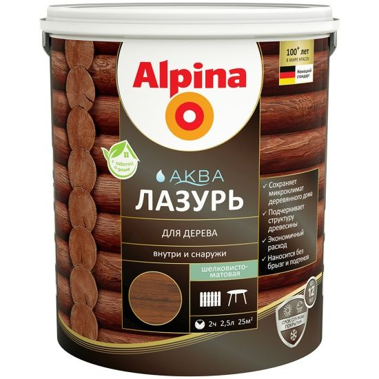 Защитная лазурь для дерева АКВА ПАЛИСАНДР 2,5 Л (1/4) "ALPINA" - купить ...