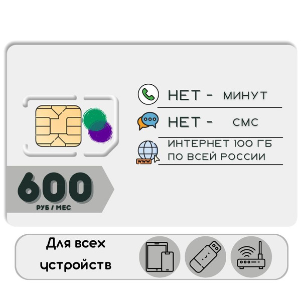 SIM-карта Комплект Сим карта Безлимитный интернет 600 руб. в месяц ...