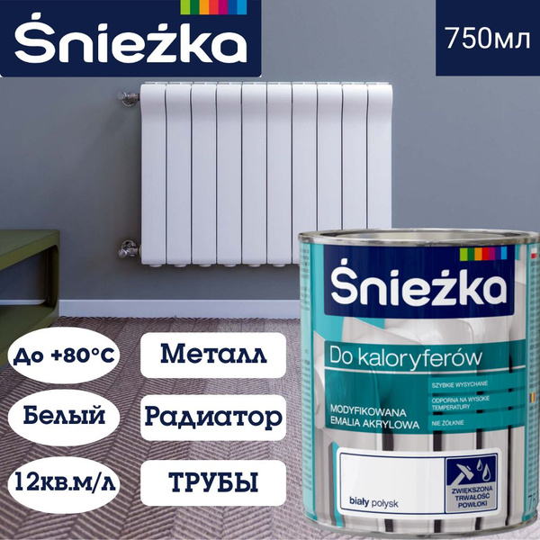 Краска Sniezka акриловая эмаль для радиаторов 0,75л купить на OZON по ...