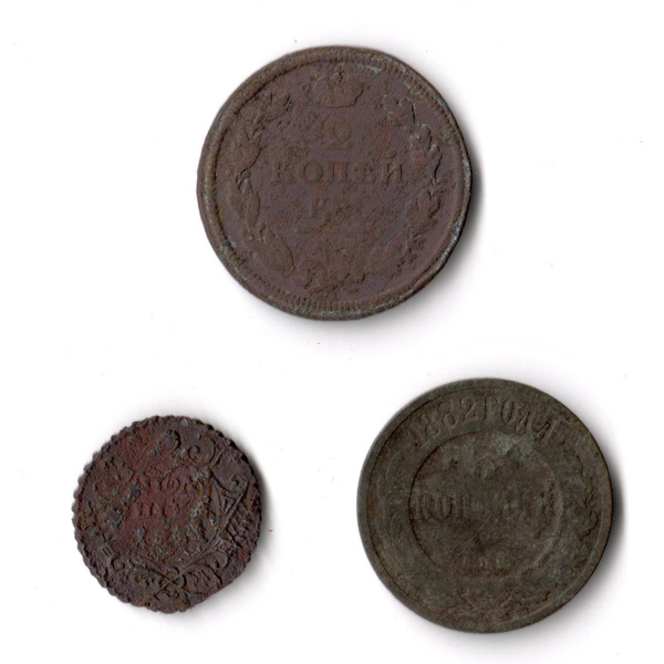 Набор из трех старинных (полушка, 2 коп.1912 и 3 коп.1882) настоящих ...
