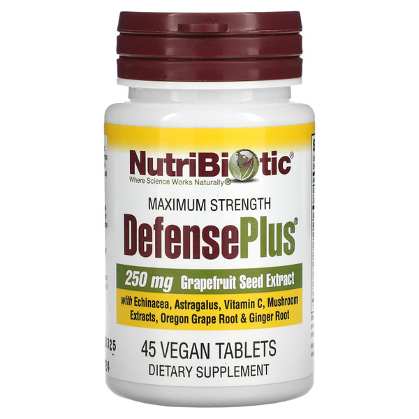 NutriBiotic, DefensePlus, GSE, максимальная сила, 45 веганских таблеток ...