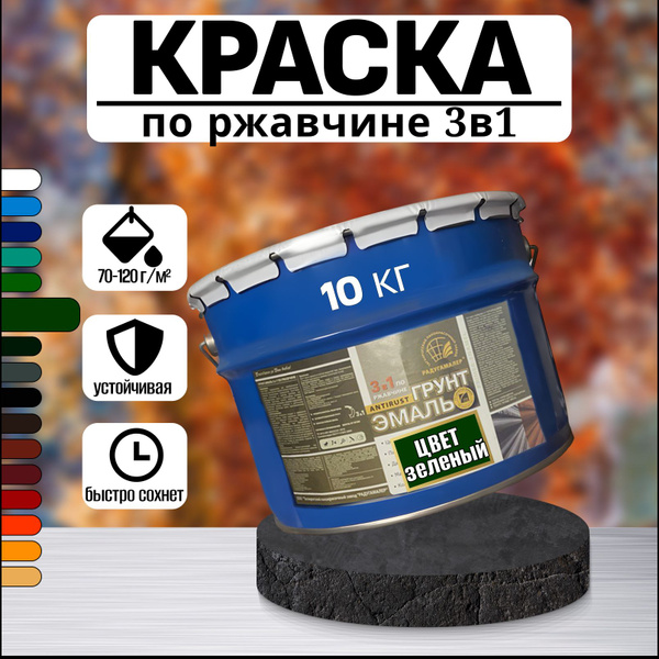 Характеристики Краска по ржавчине для металла зеленая грунт эмаль 3в1 ...